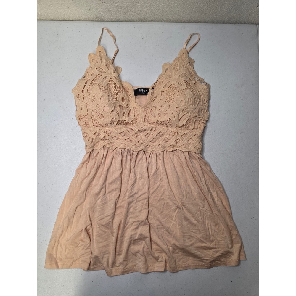 Blue B Collection Peach Crochet Lace Empire Waist Cami Top Women L